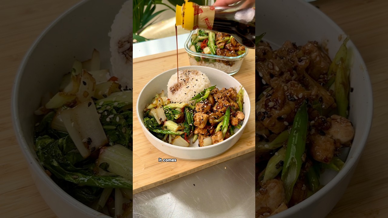 Sticky ginger chicken with bok choy 🥬 Quick & easy high protein meal prep 💪 #recipe #dinnerideas