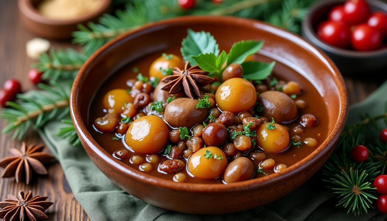 savourez un noël chaleureux avec notre ragoût vegan festif : lentilles et marrons réunis dans une recette gourmande et réconfortante.