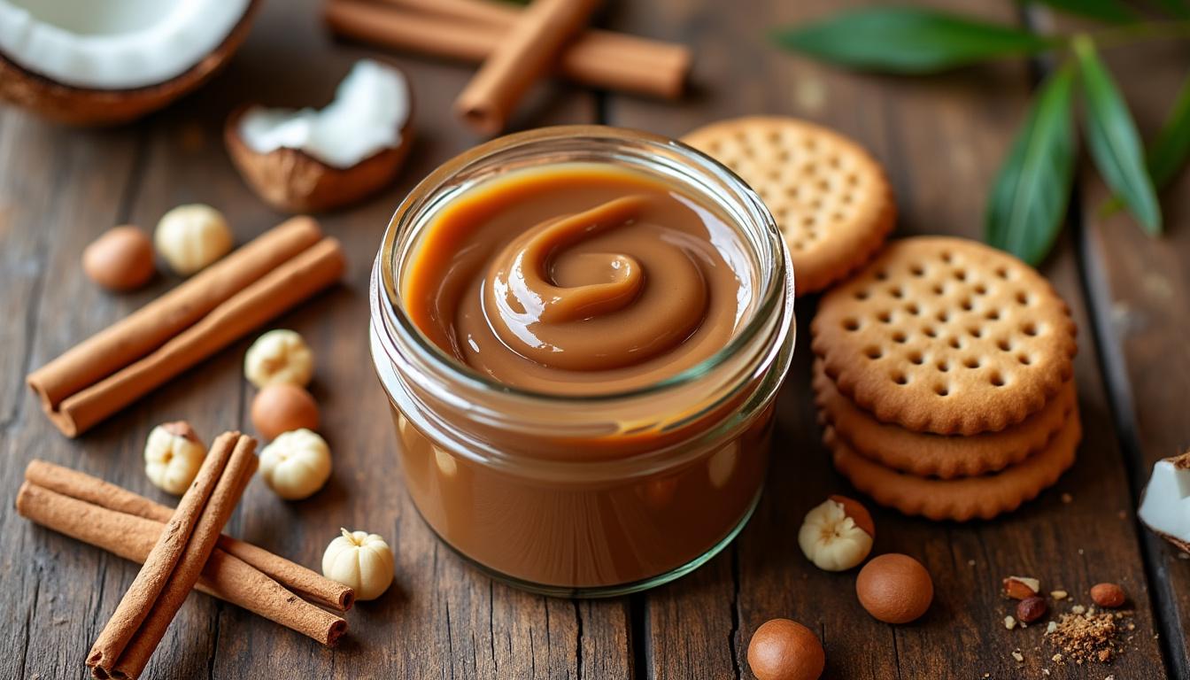savourez notre pâte à tartiner aux spéculoos 100% végétale, gourmande et délicieusement onctueuse, idéale pour un plaisir sucré et responsable.