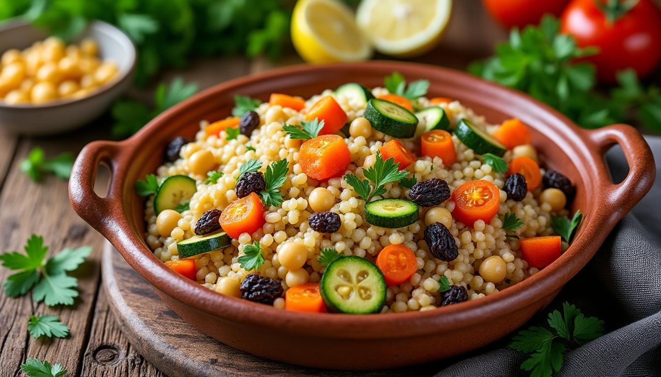 découvrez notre recette de délicieux couscous végétarien, un plat sain et gourmand qui ravira vos papilles avec ses saveurs généreuses et ses légumes frais.