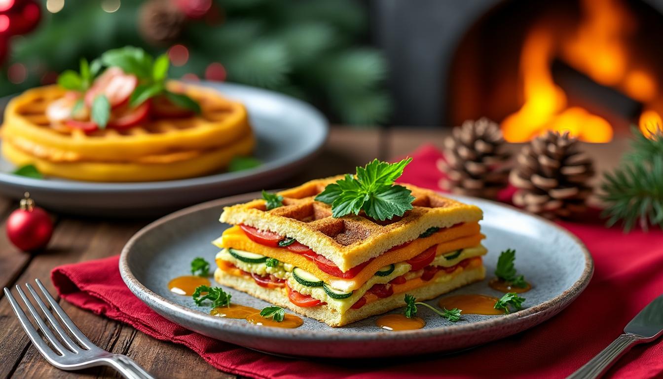 découvrez le mille-feuille de légumes et la gaufre de butternut de mélanie, influenceuse vegan, pour un noël végétal gourmand et créatif.