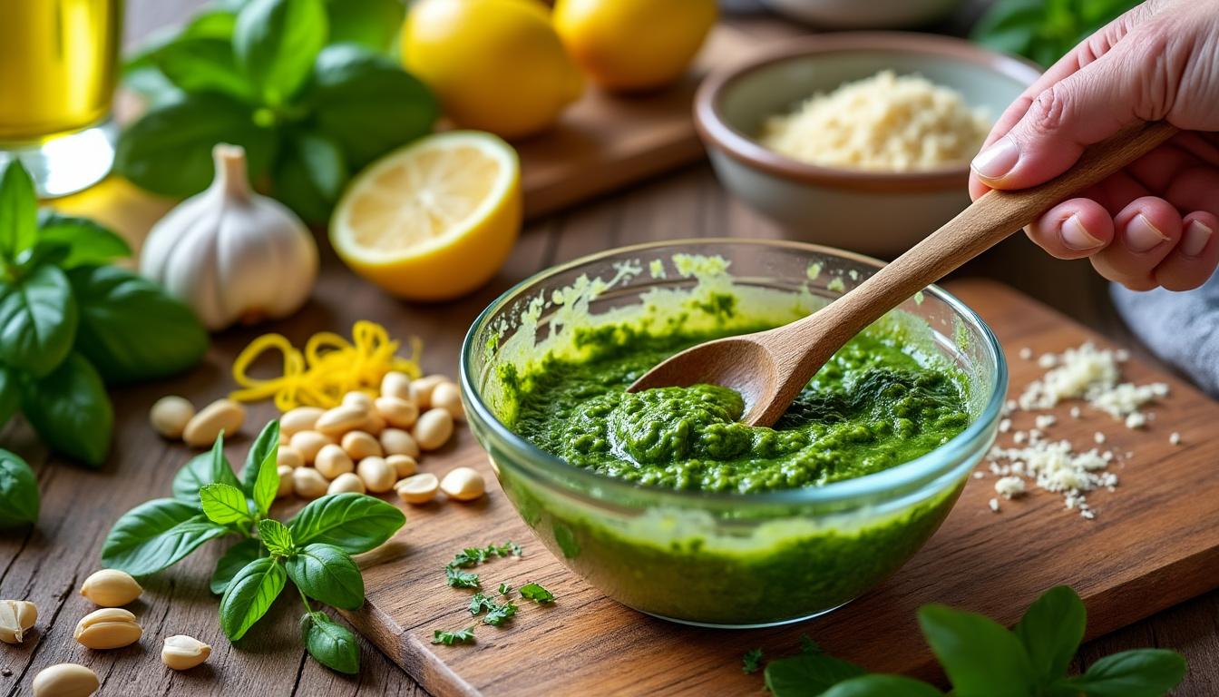 découvrez comment préparer un pesto savoureux sans fromage ni lactose, idéal pour une option végétalienne et légère tout en gardant une saveur authentique.