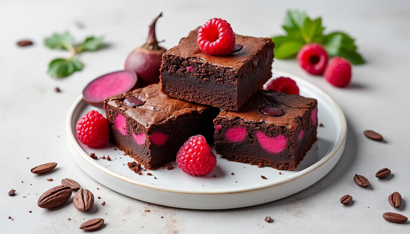découvrez des recettes inédites de brownies alliant le classique chocolat aux saveurs surprenantes de la framboise et de la betterave. une aventure gourmande à ne pas manquer !